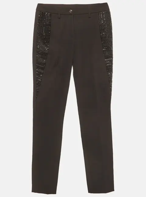 Philipp Plein Couture Black Embellished Stretch Crepe Trousers XS