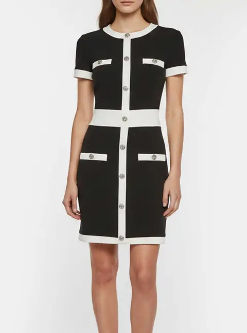 Philipp Plein Couture Black Contrast Trim Stretch Crepe Mini Dress XS