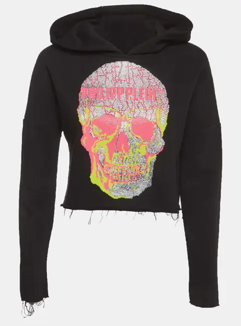 Philip Plein Couture Black Embellished Cotton Knit Hoodie XS