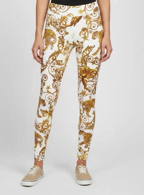 Philipp Plein White Leopard Baroque Print Embellished Jersey Leggings M