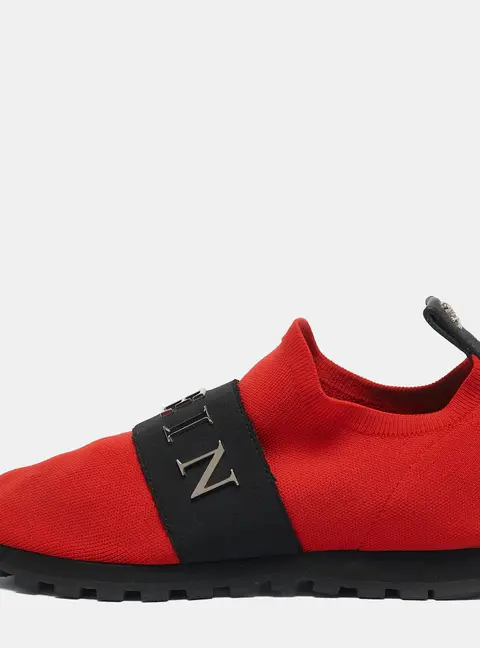 Philipp Plein Red Knit Fabric Logo Strap Slip On Sneakers Size 38