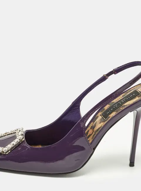 Philipp Plein Decollete Size 38 Purple Patent Leather Slingback Pumps
