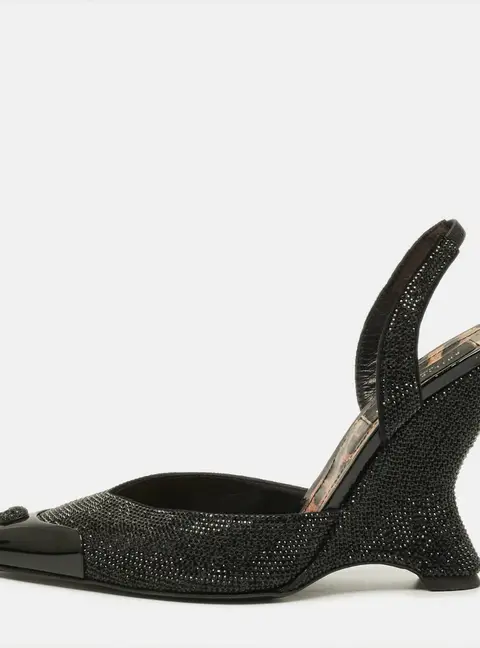 Philipp Plein Decollete Size 39 Black Crystals Suede Wedged Slingback Pumps