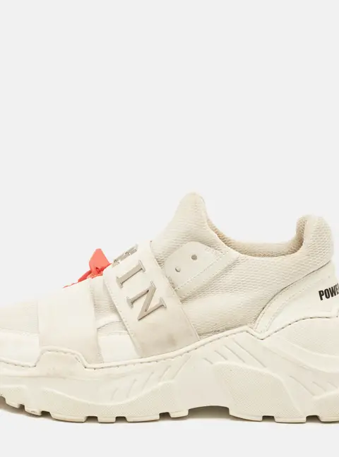 Philipp Plein Size 41 White Leather and Mesh Elastic Logo Strap Runner Low Top Sneakers