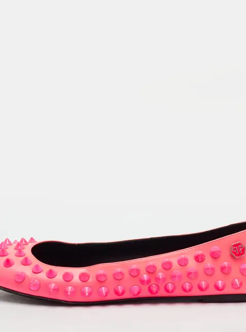 Philipp Plein Spiked Size 38 Neon Pink Leather Ballet Flats