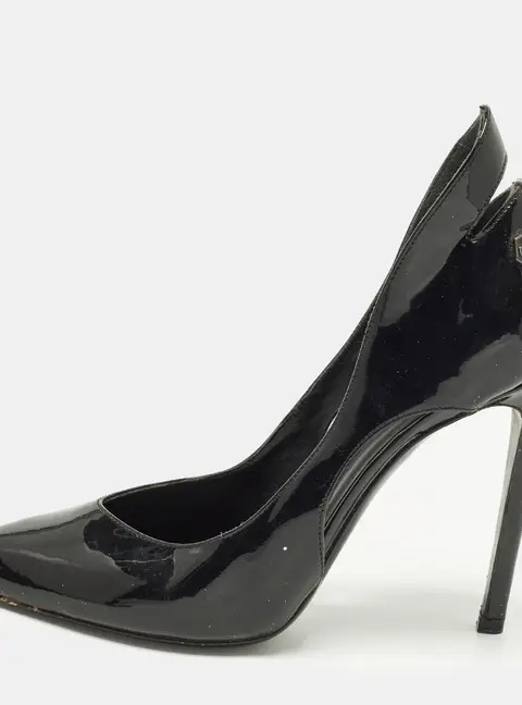 Philipp Plein Size 36 Black Patent Leather Cut Out Pointed Toe Pumps