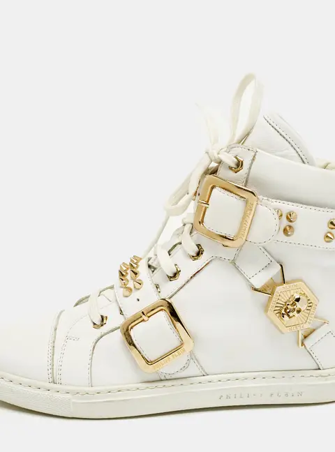 Philipp Plein Size 36 White Leather Studded High Top Sneakers