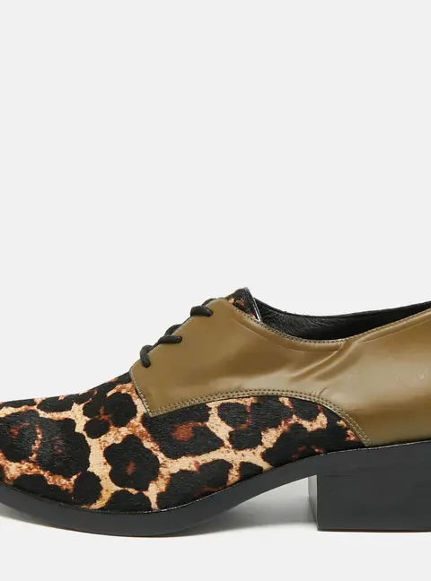 Philipp Plein Size 37 Green Calf Hair and Leather Lace Up  Oxfords