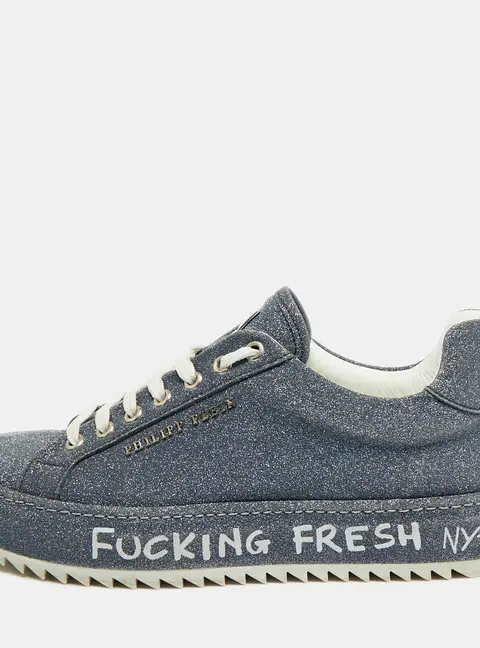 Philipp Plein Size 39 Blue Glitter Logo Low Top Sneakers