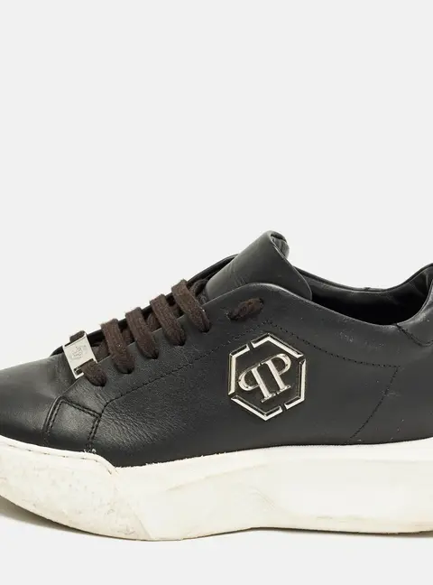 Philipp Plein Hexagon Size 37 Black Leather Lace Up Sneakers