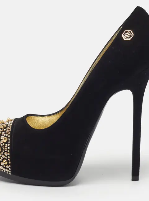 Philipp Plein Size 40 Black Suede Spike Studded Platform Pumps
