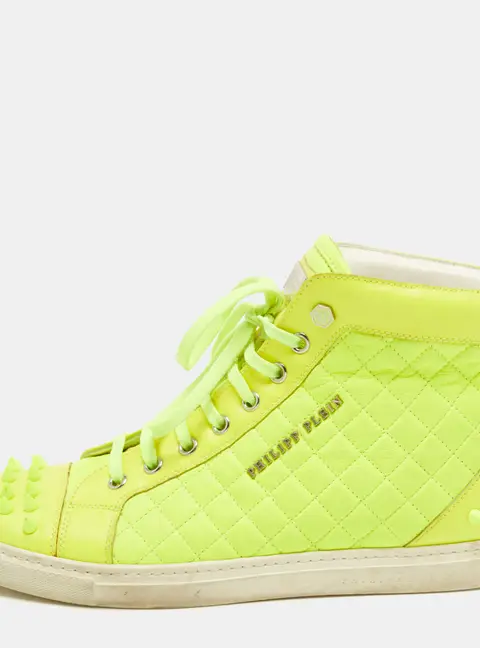 Philipp Plein Size 39 Neon Green Leather Spike Embellished High Top Sneakers