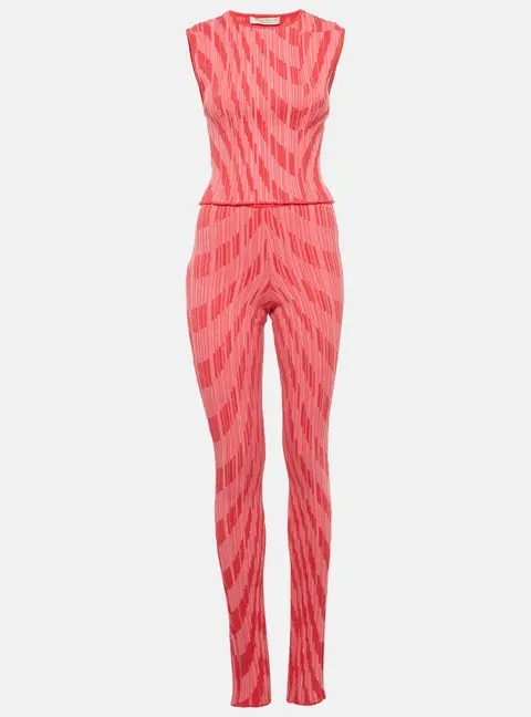 Philosophy Di Lorenzo Serafini Pink Patterned Rib Knit Flared Pants and Top Set M