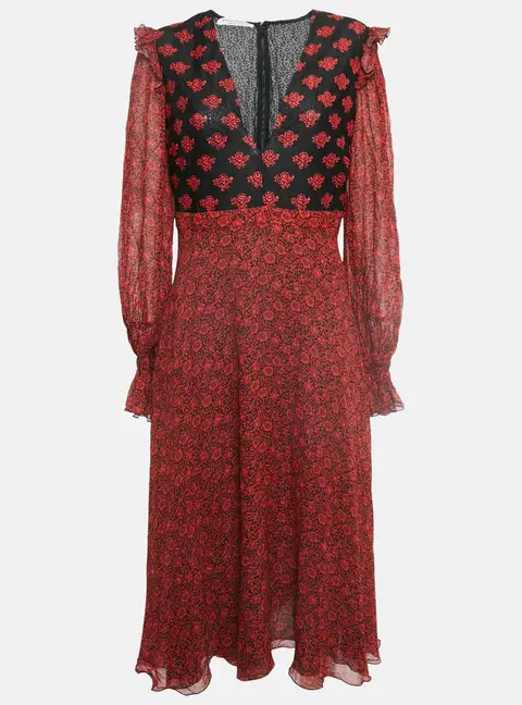 Philosophy di Lorenzo Serafini Red Printed Crepe V Neck William Morris Dress M