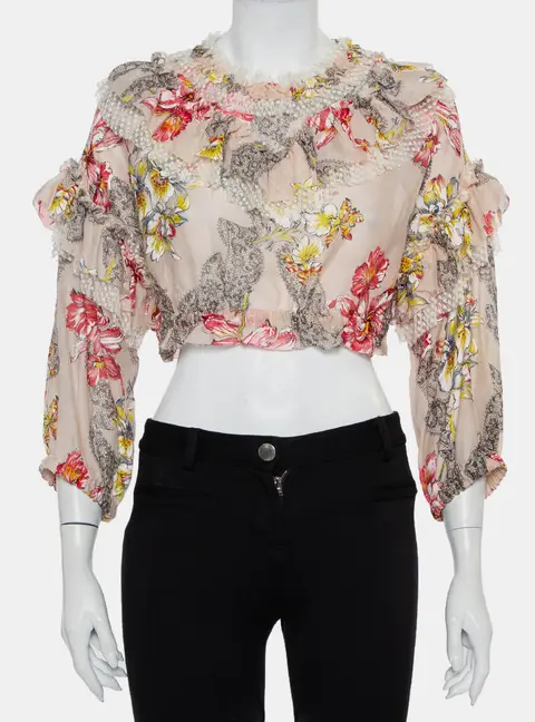 Philosophy Di Lorenzo Serafini Pink Floral Printed Cotton  Ruffled Crop Top M