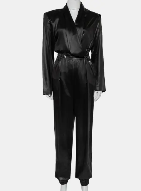 Philosophy Di Lorenzo Serafini Black Sateen V-Neck Buttoned Jumpsuit M