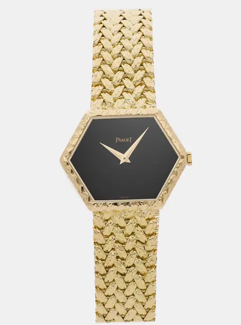 Piaget Vintage 9558 D2 Black Yellow Gold Manual Winding Women's Wristwatch 26x23mm