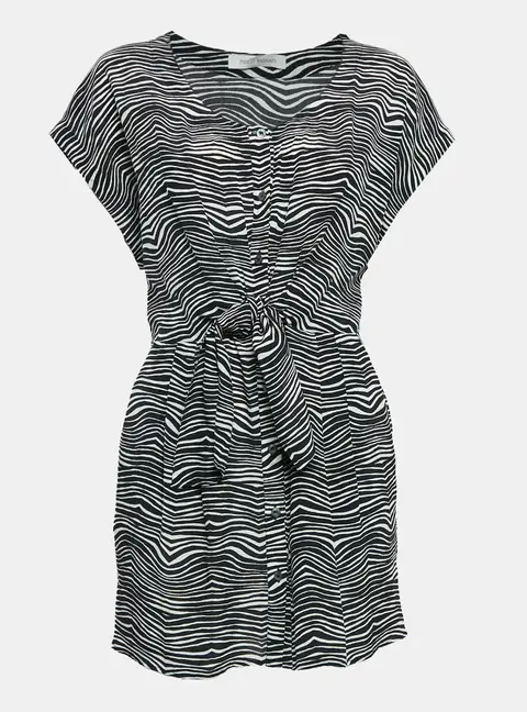 Pierre Balmain Black/White Printed Silk Waist Tie-Up Detail Mini Dress M