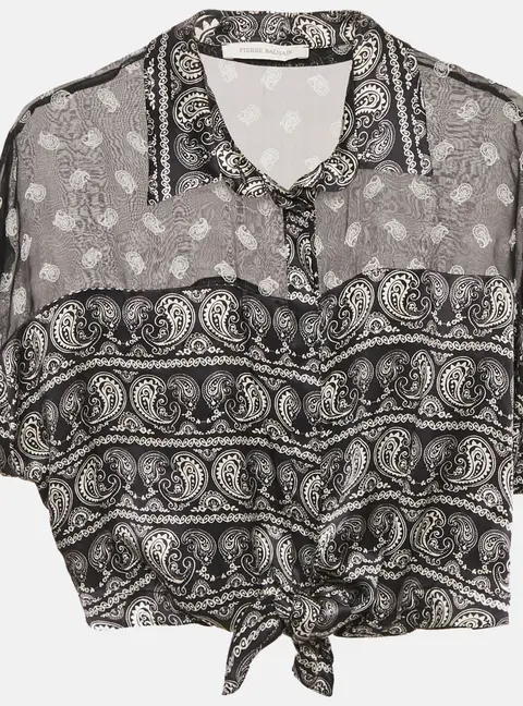 Pierre Balmain Black Paisley Print Silk Tie Knot Crop Top M