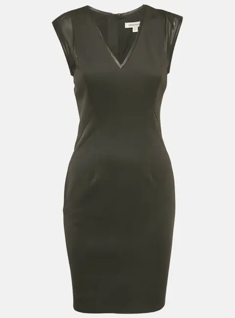 Pierre Balmain Black Jersey and Mesh V-Neck Bodycon Dress M