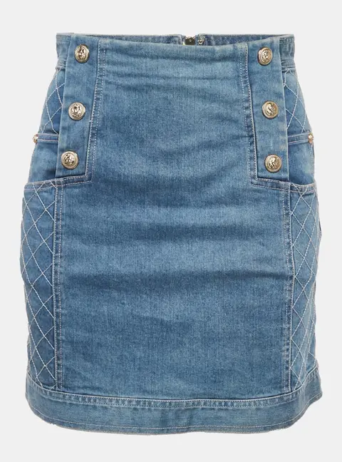 Pierre Balmain Blue Denim Mini Skirt M/Waist 27"