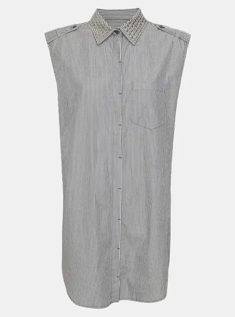 Pierre Balmain Black/White Pin Stripe Cotton Sleeveless Blouse M