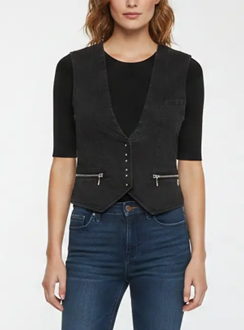 Pierre Balmain Vintage Black Denim Hooked Vest S