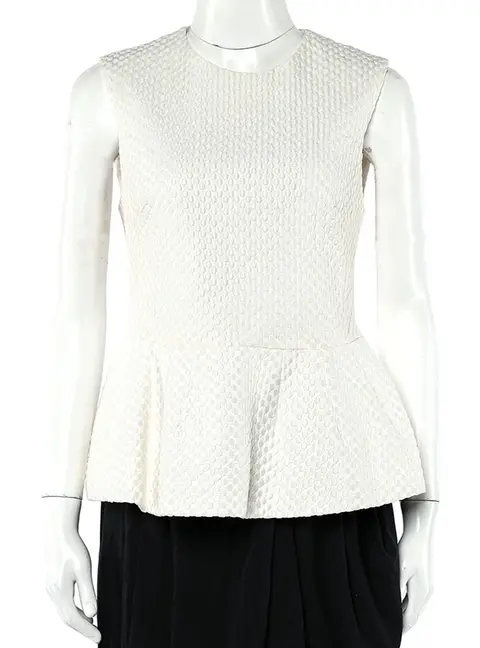 Pierre Balmain Cream Embroidered Cotton Peplum Top M