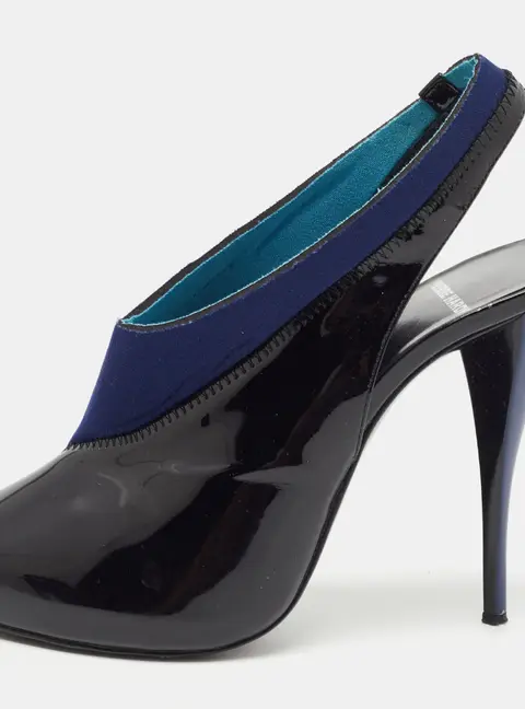 Piere Hardy Black/Blue Fabric and Patent Leather Slingback Pumps Size 41