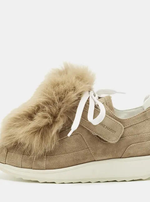 Pierre Hardy Brown Rabbit Fur and Suede Low Top Sneakers Size 37