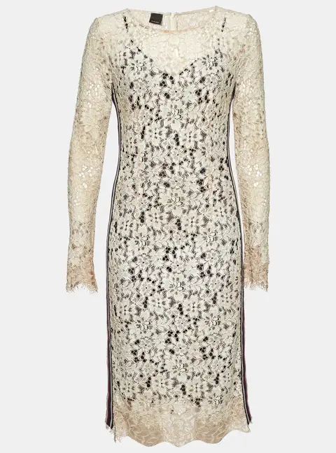 Pinko Beige Corded Lace Stripe Tape Detail Sheath Dress M