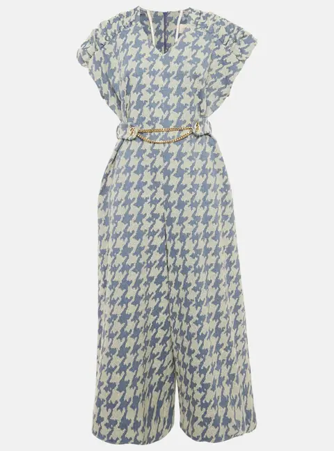 Poca & Poca Blue Houndstooth Belted Wide Leg Jumpsuit M