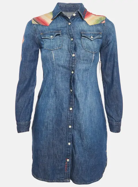 Polo Ralph Lauren Blue Embroidered Denim Shirt Dress XS