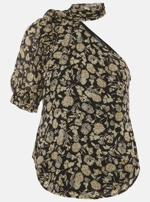 Polo Ralph Lauren Black Floral Print One Shoulder Blouse S