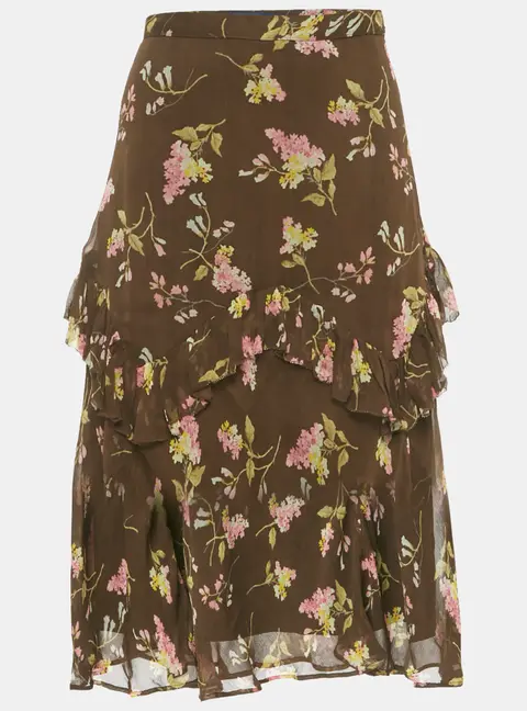 Polo Ralph Lauren Brown Floral Print Chiffon Ruffled Midi Skirt S