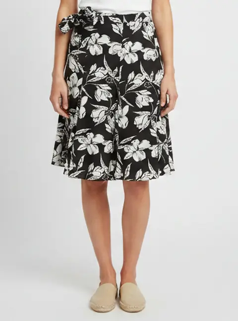 Polo Ralph Lauren Black/White Floral Print Crepe Mini Wrap Skirt S