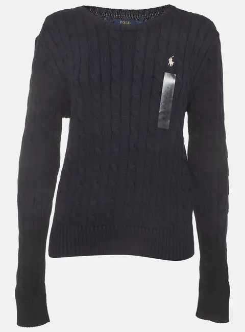 Polo Ralph Lauren Navy Blue Logo Embroidered Cable Knit Sweater L