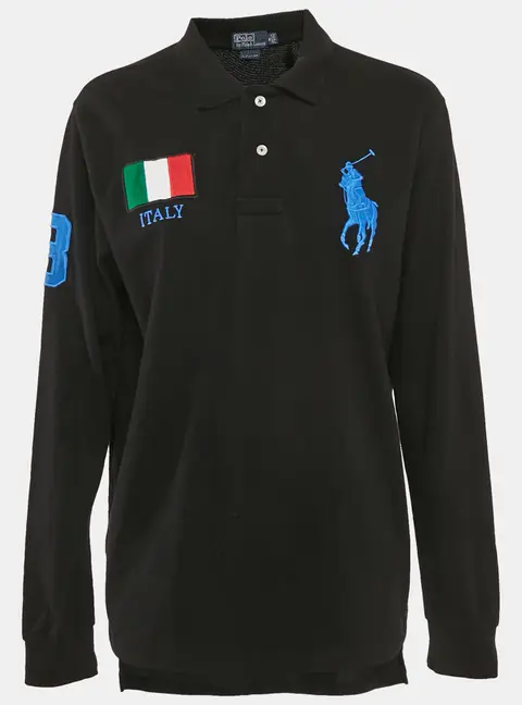 Polo Ralph Lauren Black Logo Embroidery Cotton Long Sleeve Polo T-shirt M