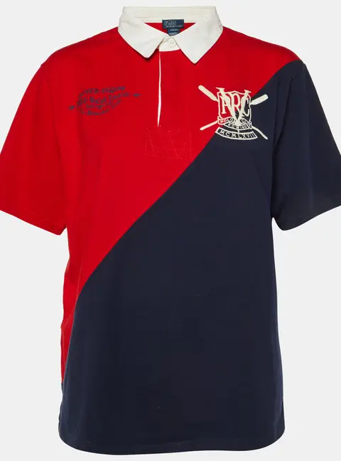 Polo Ralph Lauren Red/Navy Blue Cotton Polo T-Shirt XL