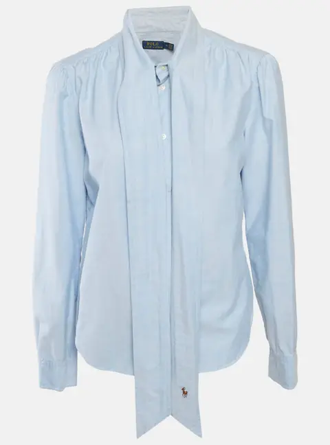 Polo Ralph Lauren Blue Cotton Neck Tie-Up Button Front L