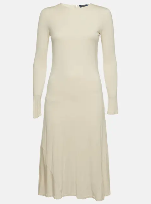 Polo Ralph Lauren Off-White Jersey Long Sleeve Midi Dress S