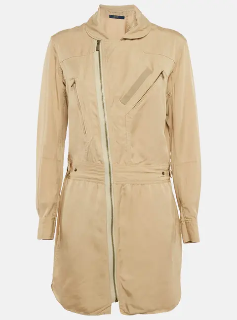 Polo Ralph Lauren Beige Lyocell Zip Front Shirt Dress S