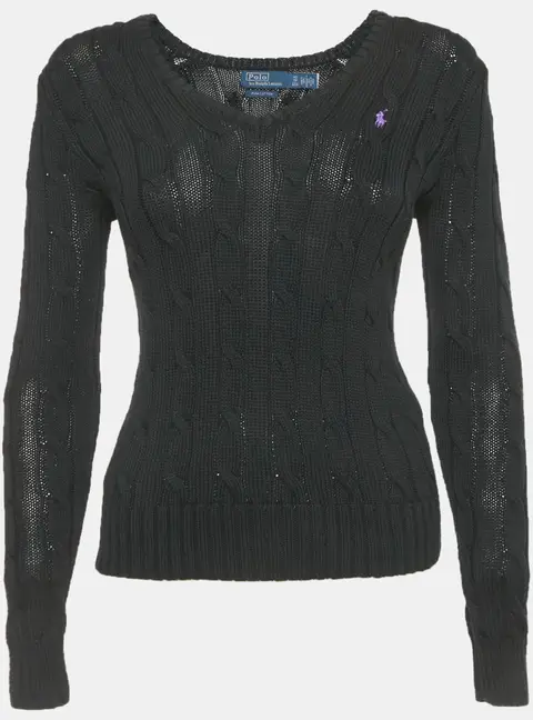 Polo Ralph Lauren Black Cable Knit V-Neck Sweater XS