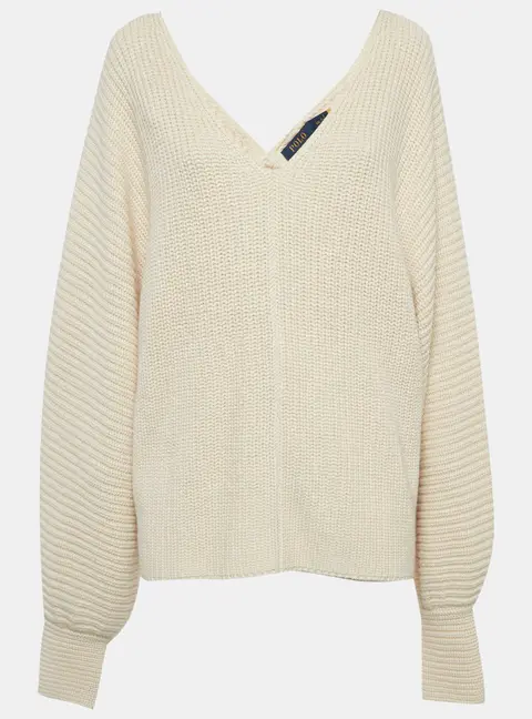 Polo Ralph Lauren Beige Rib Knit V-Neck Sweater XXL