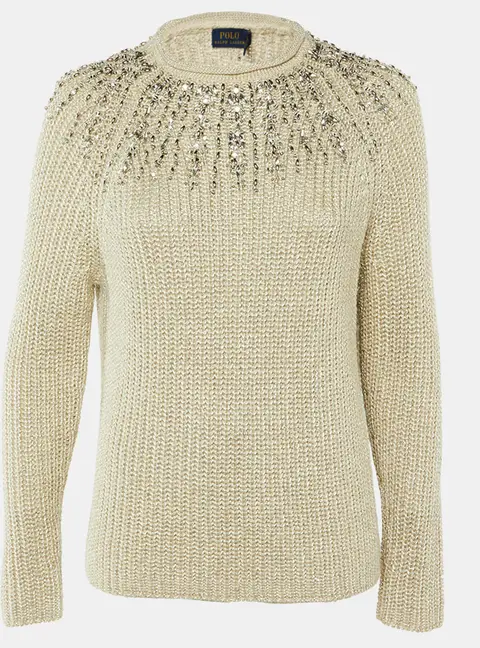 Polo Ralph Lauren Ecru Lurex Knit Embellished Jumper S