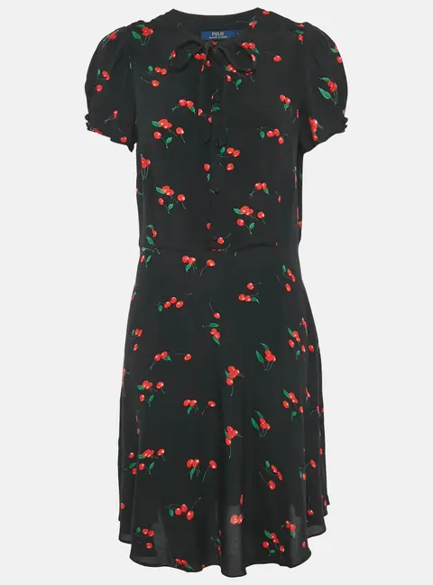 Polo Ralph Lauren Black Cherry Print Viscose Knee-Length Dress L