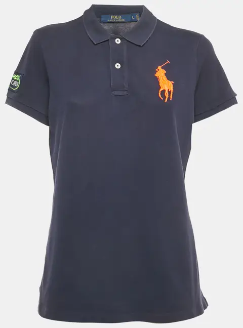 Polo Ralph Lauren Navy Blue Logo Embroidered Cotton Polo T-Shirt L