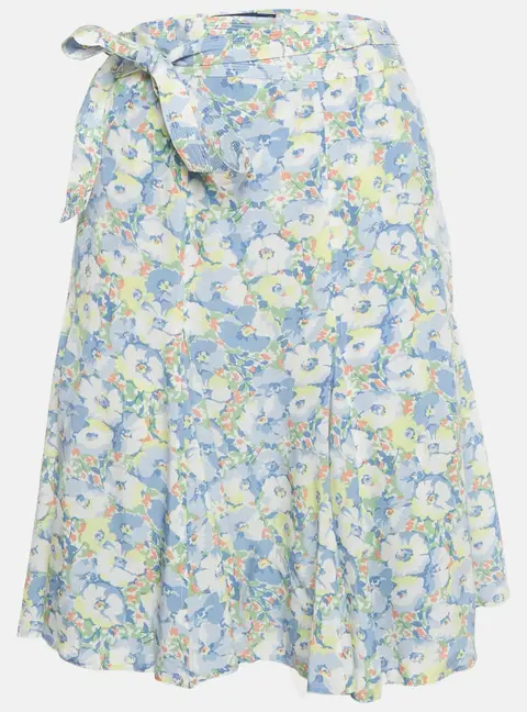 Polo Ralph Lauren Blue/White Floral Print Crepe Wrap Skirt XL