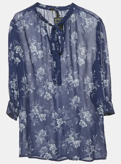 Polo Ralph Lauren Blue Floral Print Chiffon Blouse M