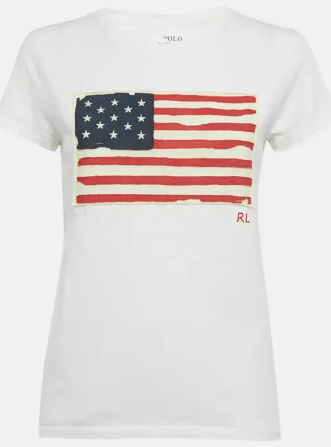 Polo Ralph Lauren White American Flag Applique Cotton T-Shirt S